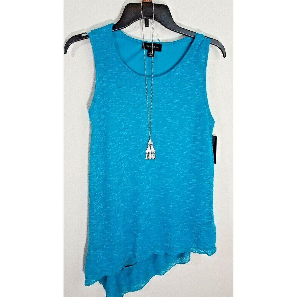 Women's AB Studio Asymmetrical Hem Necklace Teal Blue Tank Teal Sz S NWT